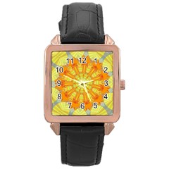 Sunshine Sunny Sun Abstract Yellow Rose Gold Leather Watch  by Simbadda