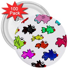 Fishes Marine Life Swimming Water 3  Buttons (100 Pack)  by Simbadda