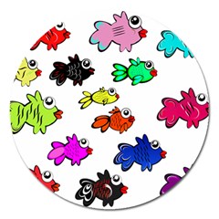 Fishes Marine Life Swimming Water Magnet 5  (round) by Simbadda