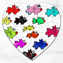 Fishes Marine Life Swimming Water Jigsaw Puzzle (heart) by Simbadda