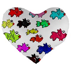 Fishes Marine Life Swimming Water Large 19  Premium Heart Shape Cushions