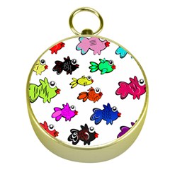 Fishes Marine Life Swimming Water Gold Compasses