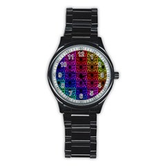 Rainbow Grid Form Abstract Stainless Steel Round Watch