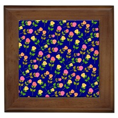 Flowers Roses Floral Flowery Blue Background Framed Tiles by Simbadda