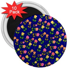 Flowers Roses Floral Flowery Blue Background 3  Magnets (10 Pack)  by Simbadda