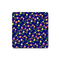 Flowers Roses Floral Flowery Blue Background Square Magnet by Simbadda