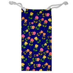 Flowers Roses Floral Flowery Blue Background Jewelry Bag by Simbadda