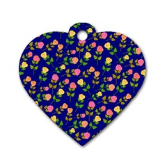 Flowers Roses Floral Flowery Blue Background Dog Tag Heart (two Sides)