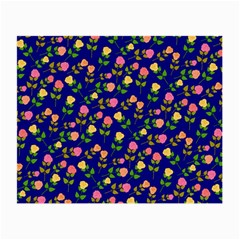 Flowers Roses Floral Flowery Blue Background Small Glasses Cloth (2-side) by Simbadda