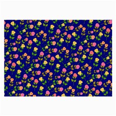 Flowers Roses Floral Flowery Blue Background Large Glasses Cloth (2-side) by Simbadda