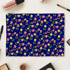 Flowers Roses Floral Flowery Blue Background Cosmetic Bag (xl) by Simbadda