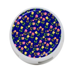 Flowers Roses Floral Flowery Blue Background 4-port Usb Hub (one Side)