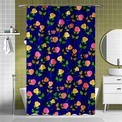 Flowers Roses Floral Flowery Blue Background Shower Curtain 48  X 72  (small) 