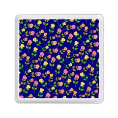 Flowers Roses Floral Flowery Blue Background Memory Card Reader (square)  by Simbadda