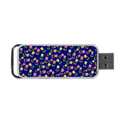 Flowers Roses Floral Flowery Blue Background Portable Usb Flash (one Side) by Simbadda