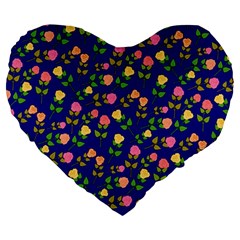 Flowers Roses Floral Flowery Blue Background Large 19  Premium Heart Shape Cushions