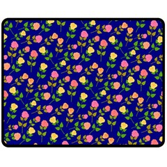 Flowers Roses Floral Flowery Blue Background Double Sided Fleece Blanket (medium) 