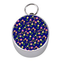 Flowers Roses Floral Flowery Blue Background Mini Silver Compasses