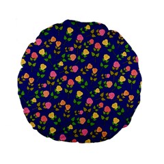 Flowers Roses Floral Flowery Blue Background Standard 15  Premium Flano Round Cushions by Simbadda