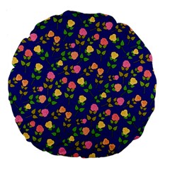 Flowers Roses Floral Flowery Blue Background Large 18  Premium Flano Round Cushions by Simbadda