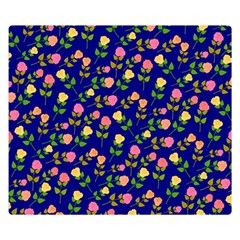 Flowers Roses Floral Flowery Blue Background Double Sided Flano Blanket (small)  by Simbadda