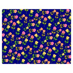 Flowers Roses Floral Flowery Blue Background Double Sided Flano Blanket (medium) 