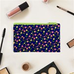 Flowers Roses Floral Flowery Blue Background Cosmetic Bag (XS) Back