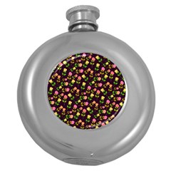 Flowers Roses Floral Flowery Round Hip Flask (5 Oz)