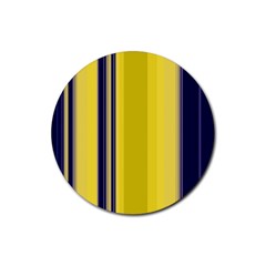 Yellow Blue Background Stripes Rubber Coaster (Round) 