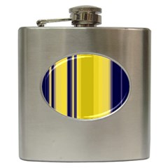 Yellow Blue Background Stripes Hip Flask (6 oz)