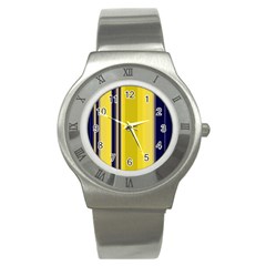 Yellow Blue Background Stripes Stainless Steel Watch