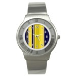 Yellow Blue Background Stripes Stainless Steel Watch Front