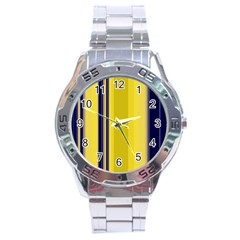 Yellow Blue Background Stripes Stainless Steel Analogue Watch