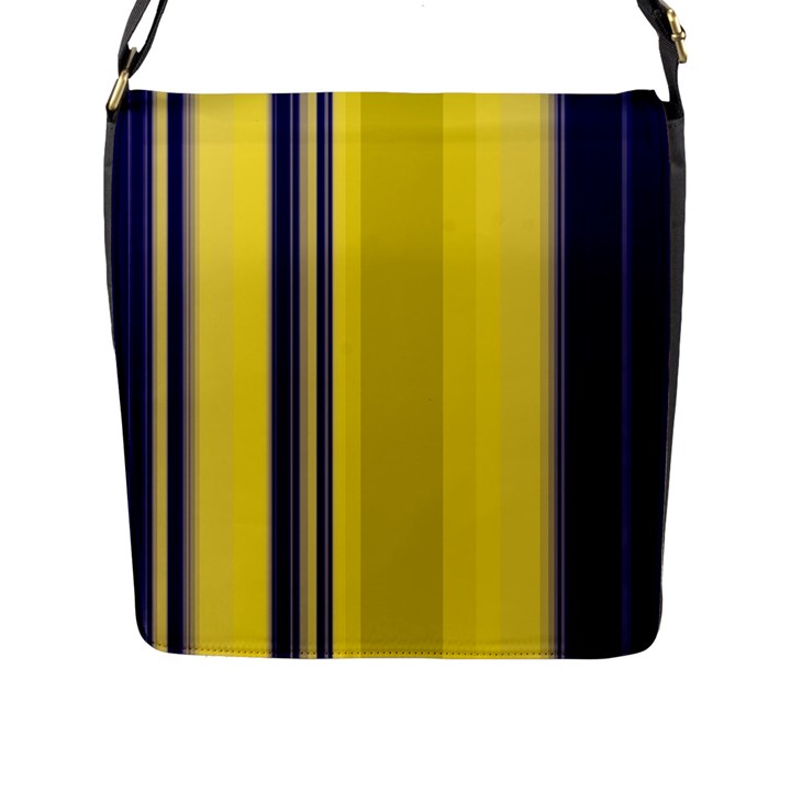 Yellow Blue Background Stripes Flap Messenger Bag (L) 