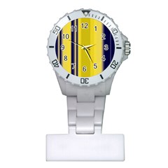 Yellow Blue Background Stripes Plastic Nurses Watch