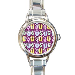 Baby Feet Patterned Backing Paper Pattern Round Italian Charm Watch by Simbadda