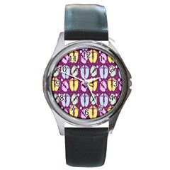 Baby Feet Patterned Backing Paper Pattern Round Metal Watch by Simbadda