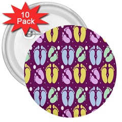 Baby Feet Patterned Backing Paper Pattern 3  Buttons (10 Pack) 