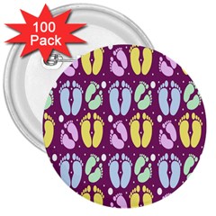 Baby Feet Patterned Backing Paper Pattern 3  Buttons (100 Pack) 