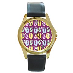 Baby Feet Patterned Backing Paper Pattern Round Gold Metal Watch by Simbadda