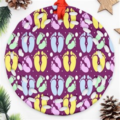 Baby Feet Patterned Backing Paper Pattern Ornament (round Filigree)