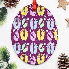 Baby Feet Patterned Backing Paper Pattern Oval Filigree Ornament (two Sides)