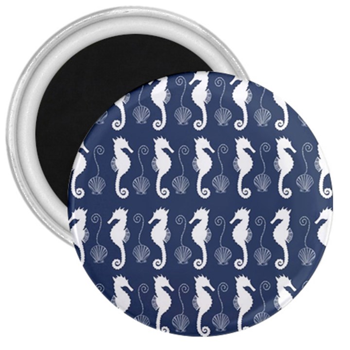 Seahorse And Shell Pattern 3  Magnets