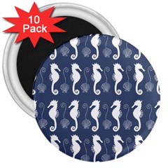 Seahorse And Shell Pattern 3  Magnets (10 Pack)  by Simbadda