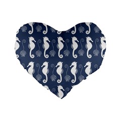 Seahorse And Shell Pattern Standard 16  Premium Heart Shape Cushions