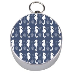 Seahorse And Shell Pattern Silver Compasses