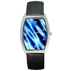 Grunge Blue White Pattern Background Barrel Style Metal Watch by Simbadda