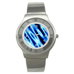 Grunge Blue White Pattern Background Stainless Steel Watch