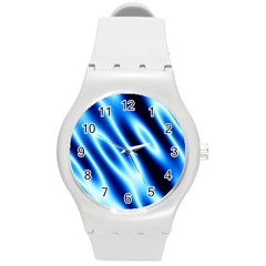 Grunge Blue White Pattern Background Round Plastic Sport Watch (m)