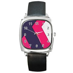 Pink Pattern Square Metal Watch